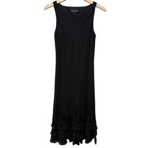 Vtg‎ Jones New York Dress 8 Black 100% Silk Beaded Ruffle Y2K Whimsigoth Fairy